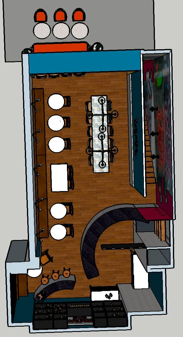 Top-down layout of the Benitos dining room