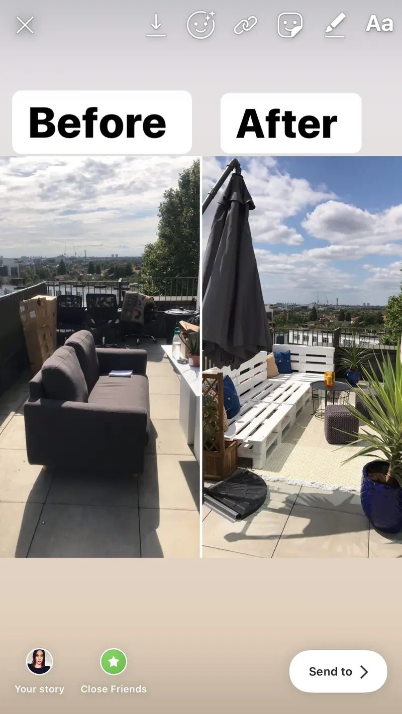 Before and after of the Flox.ai roof terrace