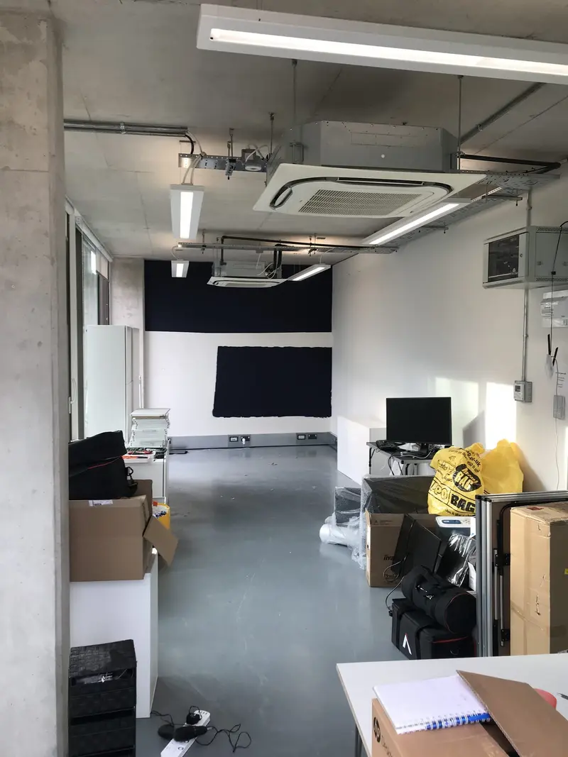 Office layout before the storage wall was built