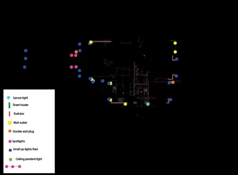 Lighting layout on a dark background