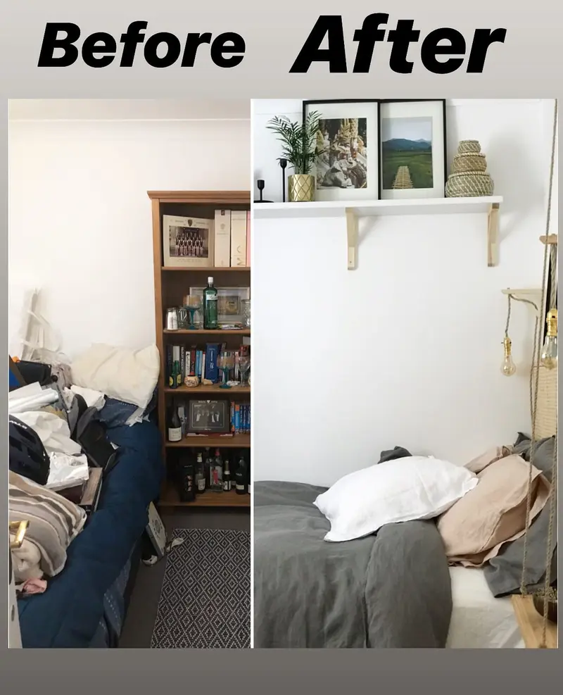 Before and after of the spare bedroom