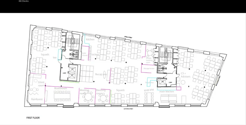 Finished floor plan for 120 desks