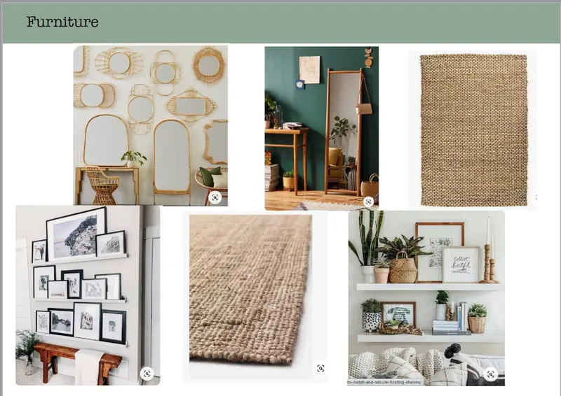 Furniture board with jute rugs and rattan mirrors
